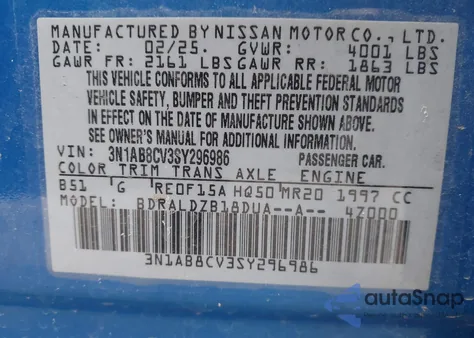 2025 Nissan Sentra Sv z USA, uszkodzony, nr VIN 3N1AB8CV3SY296986
